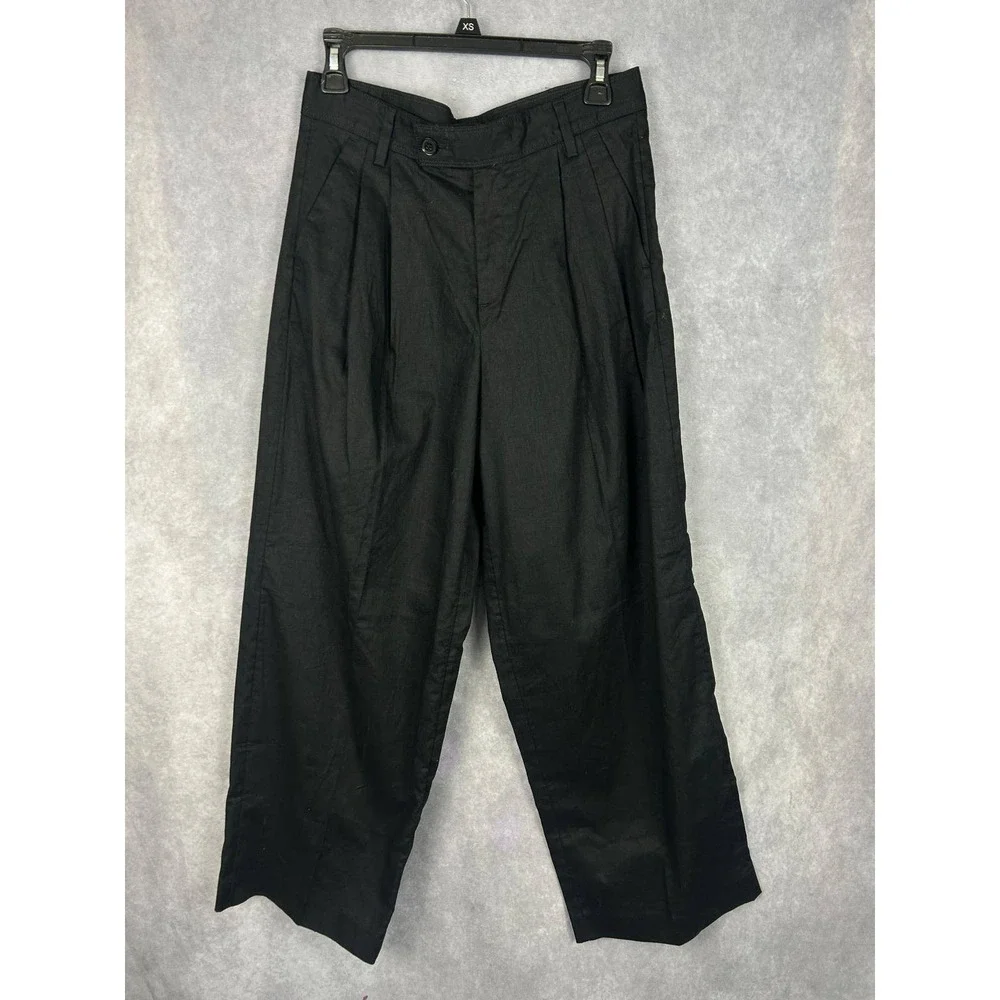 Banana Republic Petite Linen Blend Black Wide Leg Cropped Pants Size‎ 6